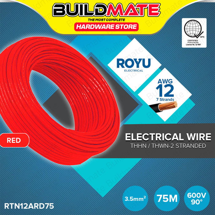 BUILDMATE Royu THHN / THWN-2 Stranded Circuit Wire Gauge 3.5mm² #12 AWG 75 Meters Electrical Thermoplastic High Heat-Resistant Nylon Coated Copper Wire