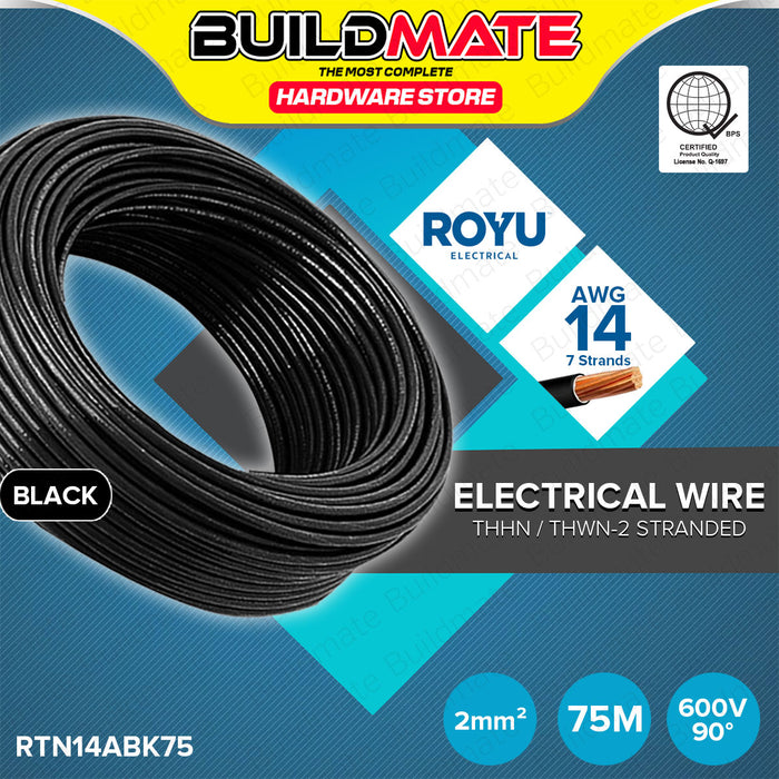 BUILDMATE Royu THHN / THWN-2 Stranded Circuit Wire Gauge 2.0mm² #14 AWG 75 Meters Electrical Thermoplastic High Heat-Resistant Nylon Coated Copper Wire