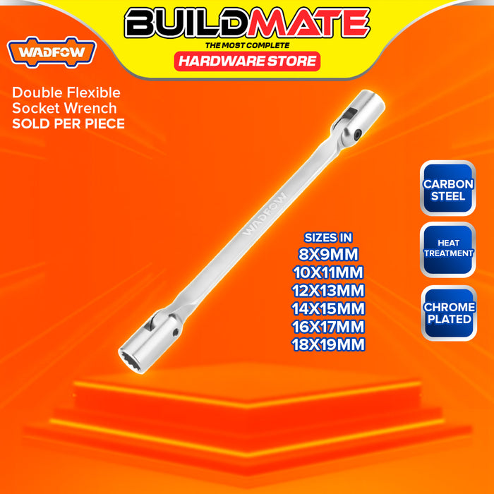 BUILDMATE Wadfow Double End Flexible Head Socket Wrench with 12 Points 180mm - 255mm Chrome Plated 2-Head Wrench Sockets SOLD PER PIECE - WHT