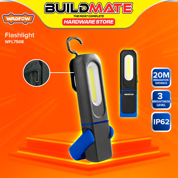 BUILDMATE Wadfow LED Flashlight 320LM Rechargeable Compact Emergency Pocket Torch with Magnetic Base & Rotatable Hook WFL7508 - WHT