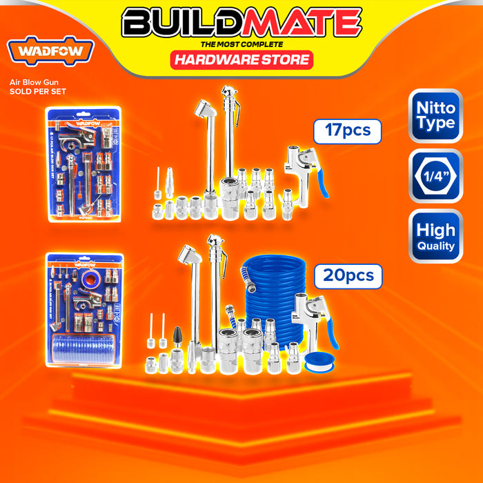 BUILDMATE Wadfow 17PCS / 20PCS Air Blow Gun Set for Hose Dust Cleaning Air Duster Blower Gun SOLD PER SET WQP9423 / WQP9433 - WHT