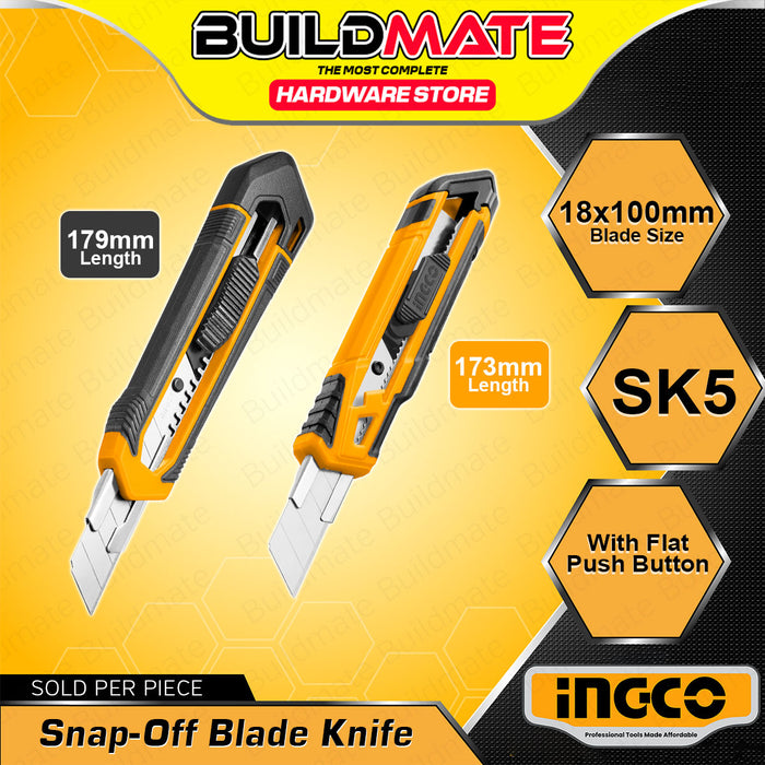 BUILDMATE Ingco Snap-Off Blade Knife 18mm x 100mm SK5 Heavy Duty Blades Handy Utility Knife Cutter Stainless Steel Retractable Razor Blade Knife Tool Cutting HKNS16518 | HUKB61001 | HKNS11815 - IHT