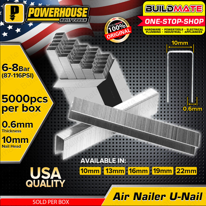 BUILDMATE Powerhouse Air Nailer U-Nails 10mm - 22mm U Shaped Nails U-Nails Staple Gun Tacker U Nail Brad Nails U Shaped Staple Nails U-Nails for Woodworking Framing Nailer Nails Pneumatic Nailer Nails • PTAA