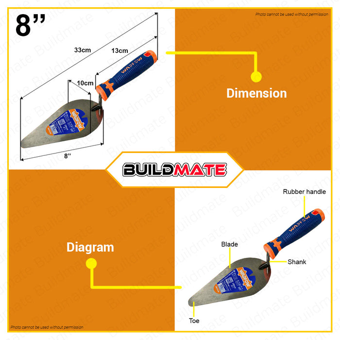 BUILDMATE Wadfow Bricklaying Trowel 6" | 7" | 8 Inch Brick Layering Cement Smoothening Masonry Trowel Finishing Wide Blade Pointing Margin Trowel Steel Construction Tools • WHT