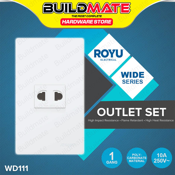 BUILDMATE Royu Wide Series Electrical Power Plate Set 1 2 3 Gang Duplex Universal Tandem Aircon Outlet 3 Way Switch With Reflector / LED SOLD PER PIECE