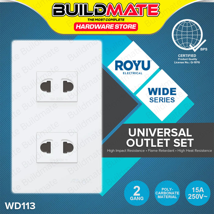 BUILDMATE Royu Wide Series Electrical Power Plate Set 1 2 3 Gang Duplex Universal Tandem Aircon Outlet 3 Way Switch With Reflector / LED SOLD PER PIECE