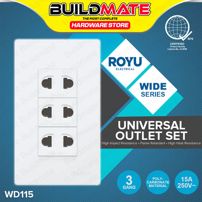 BUILDMATE Royu Wide Series Electrical Power Plate Set 1 2 3 Gang Duplex Universal Tandem Aircon Outlet 3 Way Switch With Reflector / LED SOLD PER PIECE