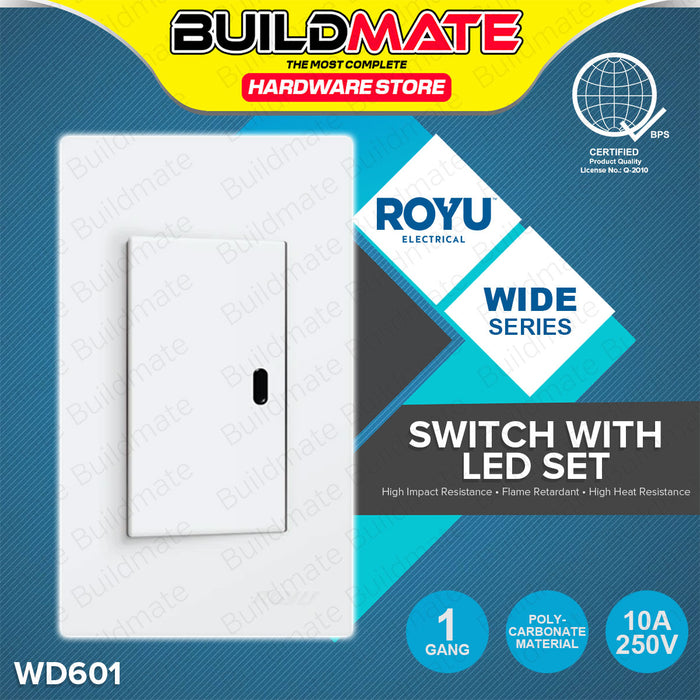 BUILDMATE Royu Wide Series Electrical Power Plate Set 1 2 3 Gang Duplex Universal Tandem Aircon Outlet 3 Way Switch With Reflector / LED SOLD PER PIECE