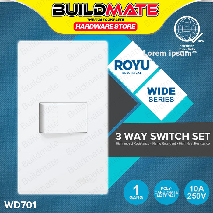 BUILDMATE Royu Wide Series Electrical Power Plate Set 1 2 3 Gang Duplex Universal Tandem Aircon Outlet 3 Way Switch With Reflector / LED SOLD PER PIECE