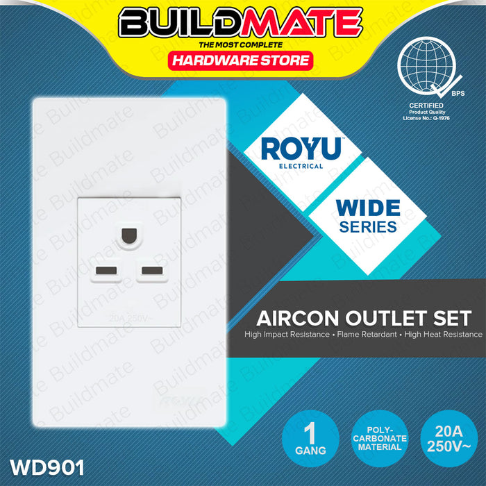 BUILDMATE Royu Wide Series Electrical Power Plate Set 1 2 3 Gang Duplex Universal Tandem Aircon Outlet 3 Way Switch With Reflector / LED SOLD PER PIECE