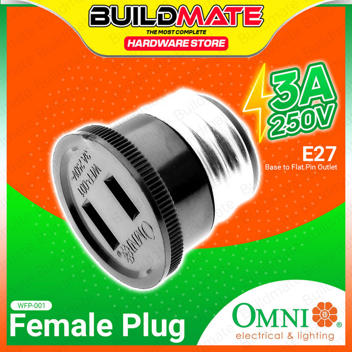 BUILDMATE Omni Female Plug 3A 250V E27 Base to Flat Pin Outlet  Power Plug Socket Adapter WFP001