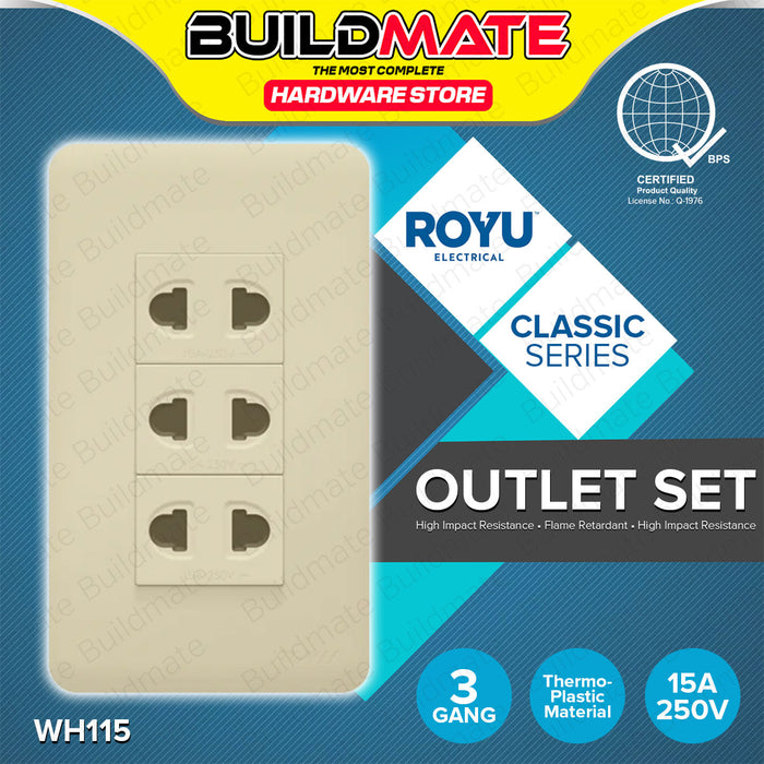 BUILDMATE Royu Classic Series Electrical Power Plate Set 1 2 3 Gang Duplex Universal Tandem Aircon Outlet & 3 Way Switch with Reflector / LED SOLD PER PIECE