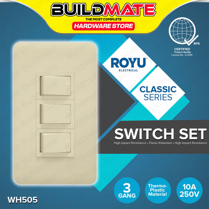 BUILDMATE Royu Classic Series Electrical Power Plate Set 1 2 3 Gang Duplex Universal Tandem Aircon Outlet & 3 Way Switch with Reflector / LED SOLD PER PIECE