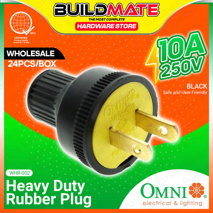 [WHOLESALE] BUILDMATE Omni 24PCS/BOX Heavy Duty Rubber Plug Black 10A 250V Rubberized 2 Flat Pin Durable Electrical Power Plug WHR002