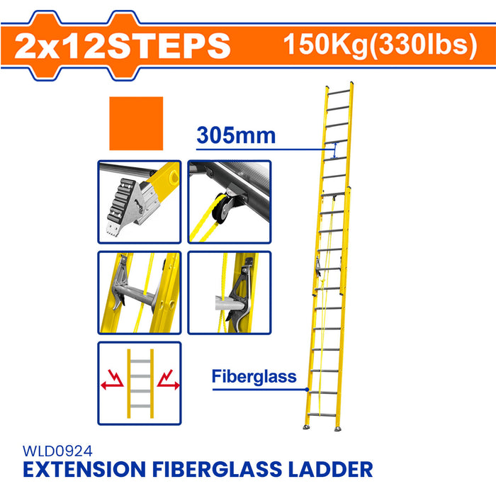 BUILDMATE Wadfow 150kg Extension Fiberglass Ladder Non-Conductive Electrical Safe Ladder For Electrical Work SOLD PER PIECE - WHT