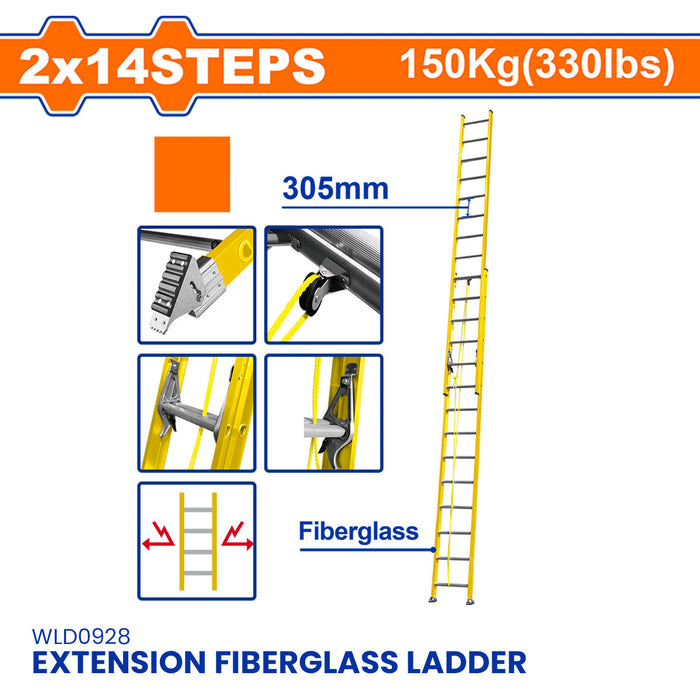 BUILDMATE Wadfow 150kg Extension Fiberglass Ladder Non-Conductive Electrical Safe Ladder For Electrical Work SOLD PER PIECE - WHT