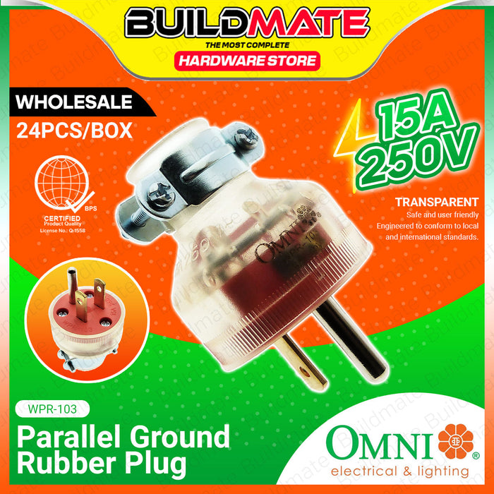 [WHOLESALE] BUILDMATE Omni 24PCS/BOX Electric Parallel Ground Rubber Plug Transparent 15A 250V Heavy Duty Clear 3-Prong Grounded Power Plug WPR-103