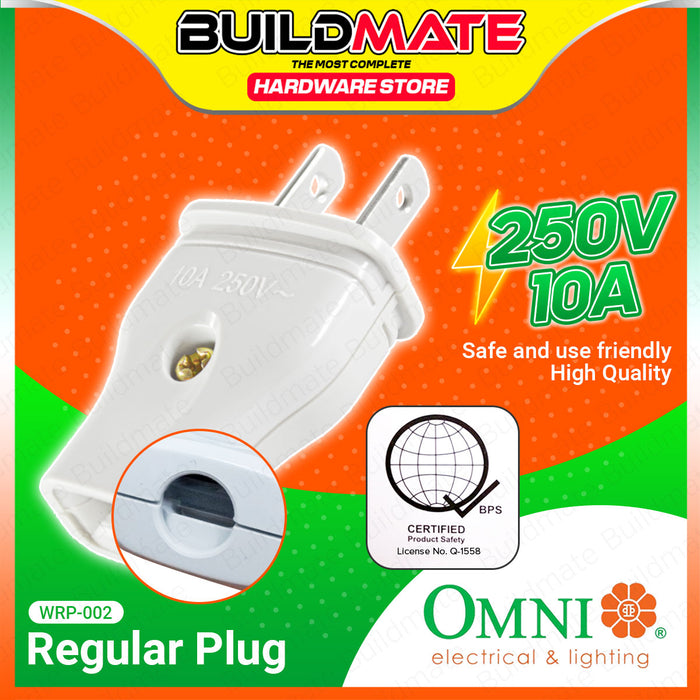 BUILDMATE Omni Regular Plug 10A 250V 2-Prong Household Power Cord AC Outlet Electrical Plug WRP-002