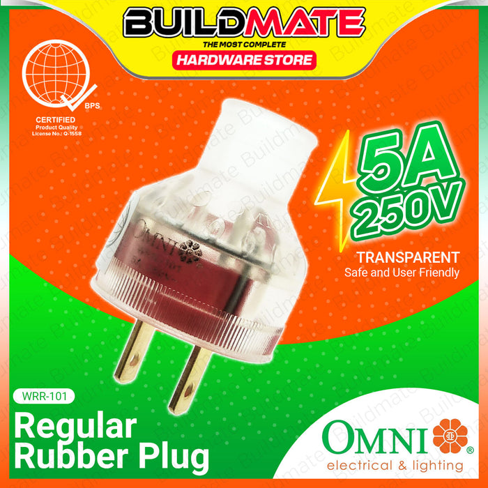 BUILDMATE Omni Transparent Regular Rubber Plug 5A 250V Heavy Quality Rubberized Electrical Power Plug WRR101