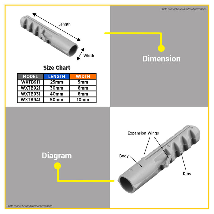 BUILDMATE Wadfow Fish Plastic Anchor Gray PE Expand Screw Drywall Fixing Fish Wall Gripper Plug Expansion Tube Plastic Anchor SOLD PER PACK - WHT