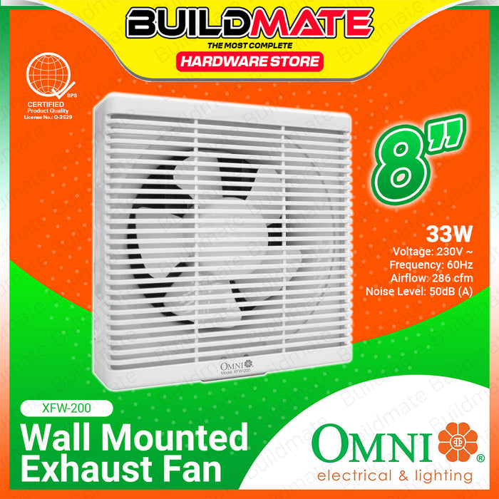 BUILDMATE Omni Wall Mount Exhaust Fan 8" Inch Air Ventilator 100% Copper Motor XFW200 XFW-200