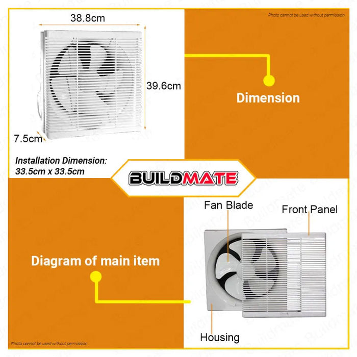 BUILDMATE Omni Wall Mounted Exhaust Fan 12" Inch Air Circulation Ventilation Wall Exhaust Ventilator Blower Extractor Fan XFW-300