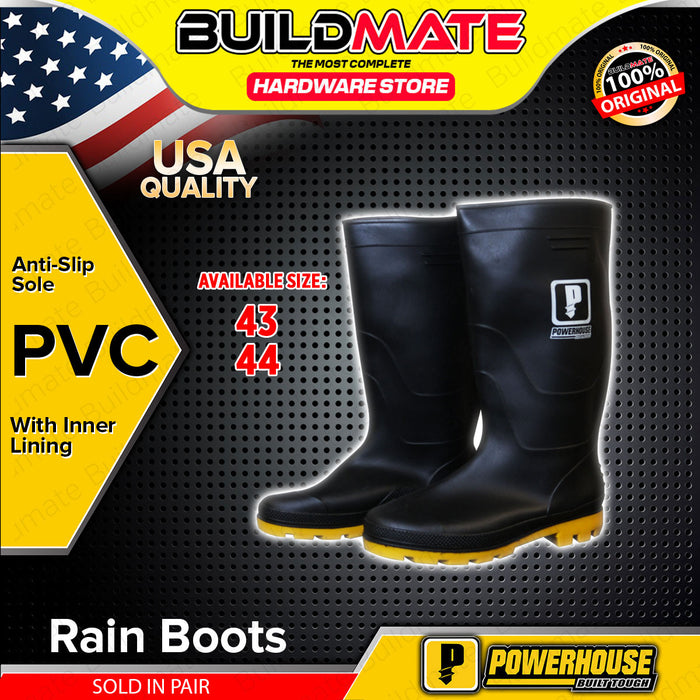 BUILDMATE Powerhouse PVC Rain Boots with Inner Lining Size 43 / 44 Heavy Duty Weatherproof Rain Shoes Footwear SOLD IN PAIR - PHHT