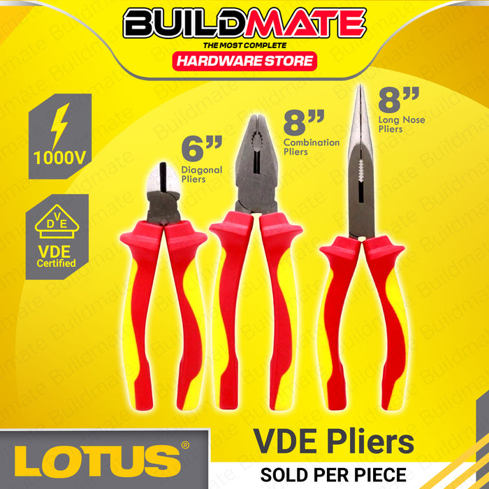 BUILDMATE Lotus VDE Electrical Insulated Pliers 1000V Electricians Long Nose, Combination and Diagonal Plier Repair Hand Tools SOLD PER PIECE - LHT