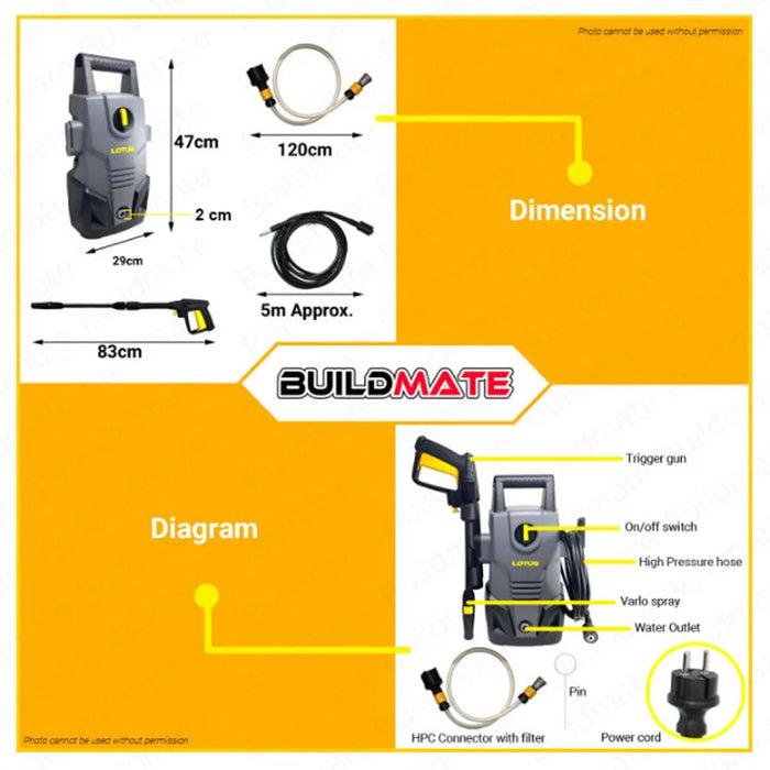 BUILDMATE Lotus Pressure Washer 1400W Car Washer Machine Power Spray Sprayer with Wheels LTPW1400X / without Wheels LTPW1400C2X - LPT