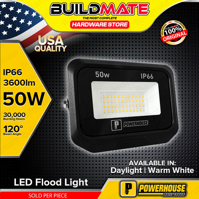 BUILDMATE Lighthouse by Powerhouse DOB LED Flood Light 50W Daylight 6500K / Warm White 3000K Weatherproof Outdoor Light Bulb PHEFDL-DOB-IP66-50W