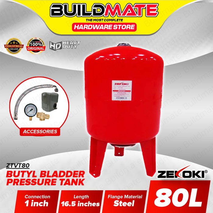 BUILDMATE Zekoki Butyl Bladder Pressure Tank 80L Steel Flange with 5-Way Connector Expansion Vertical Tank for Water System ZTVT80