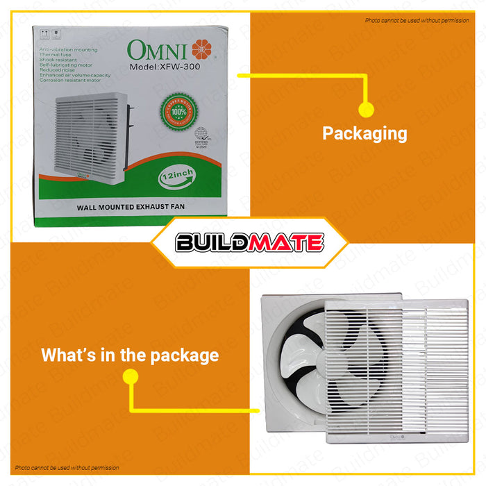 BUILDMATE Omni Wall Mounted Exhaust Fan 12" Inch Air Circulation Ventilation Wall Exhaust Ventilator Blower Extractor Fan XFW-300