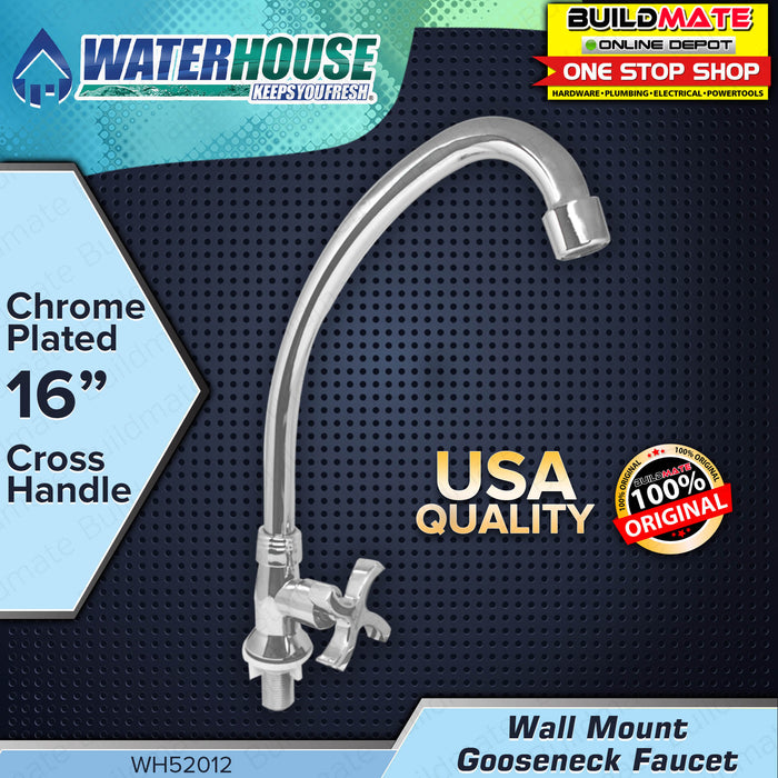 WATERHOUSE by POWERHOUSE Wall Mounted Gooseneck Faucet Cross Handle 16" WH52012 •BUILDMATE• PHWH