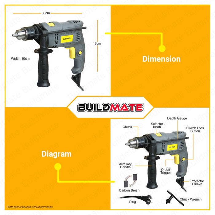 BUILDMATE Lotus Impact Drill Hammer 750W Concrete Drilling & Hamering Impact Barena Power Dill HD750X - LPT