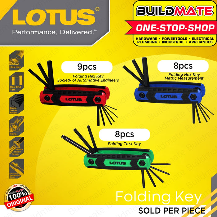 LOTUS Folding Hex Key Set 8PCS (MET) | 9PCS (SAE) | Torx Key 8PCS Allen Wrench Set SAE and Metric Folding Allen Key Set Hand Tools LTHT800FHM | LTHT900FHS | LTHT800FTT •BUILDMATE• LUTOS LHT