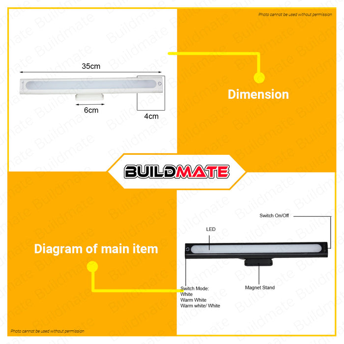 BUILDMATE Omni LED Magnetic Cabinet Light Black | White [SOLD PER PIECE] LED Cabinet Light Kitchen Light Office Light Rechargeable Light Closet Light Dimmable Cabinet Light Stylish Cabinet Light RCL-100B | RCL-100W •