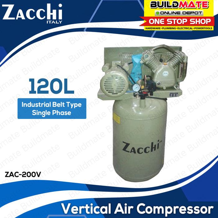 ZACCHI 120L Industrial Belt Type Vertical Air Compressor Single Phase 220v 60Hz ZAC-200V •BUILDMATE• DBS