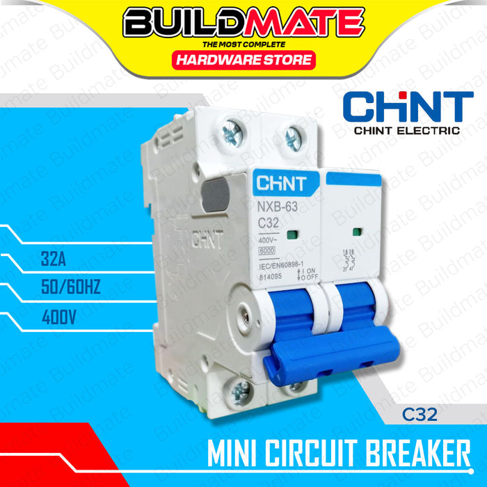 BUILDMATE Chint Mini Circuit Breaker MCB 16A - 63A 2 Pole Electrical Safety Miniature Short Circuit & Overload Protection NXB-63