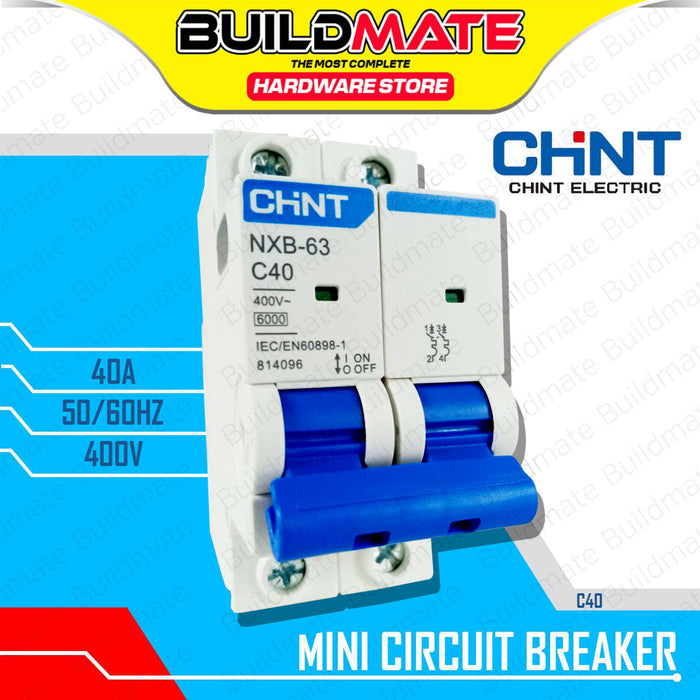 BUILDMATE Chint Mini Circuit Breaker MCB 16A - 63A 2 Pole Electrical Safety Miniature Short Circuit & Overload Protection NXB-63