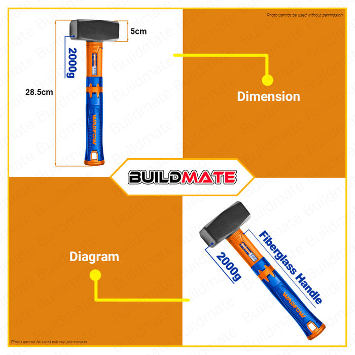 BUILDMATE Wadfow Stoning Hammer 800g - 2000g Unique Design Fiberglass Handle Tool for Light Demolition Work Cutting Stone Brick or Wood Hand Tool - WHT