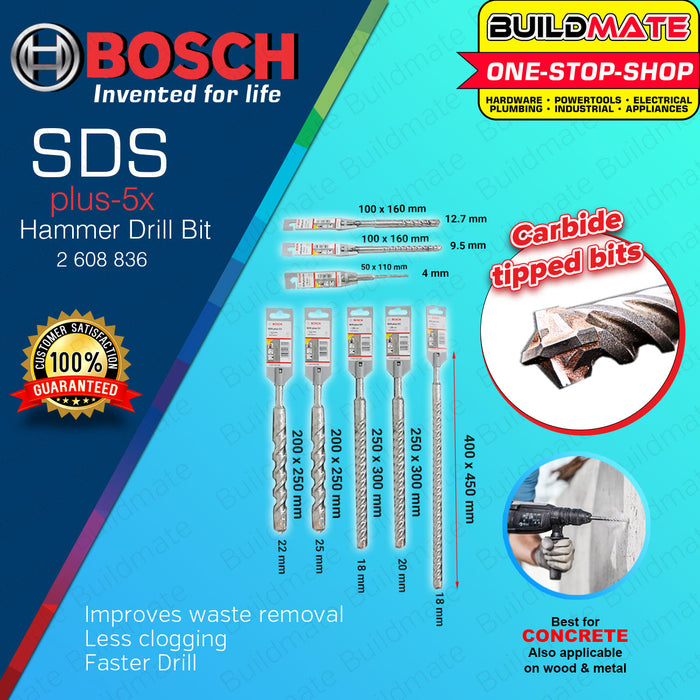 BUILDMATE Bosch SDS PLUS-5X Rotary Hammer Drill Bit 13MM - 25MM for Concrete & Masonry Wall Fast Drilling - BAX