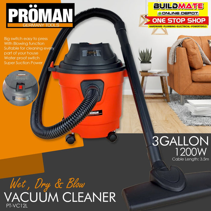 PROMAN | HOYOMA  12L 1200W 3 IN 1 Wet & Dry Vacuum Cleaner •BUILDMATE•