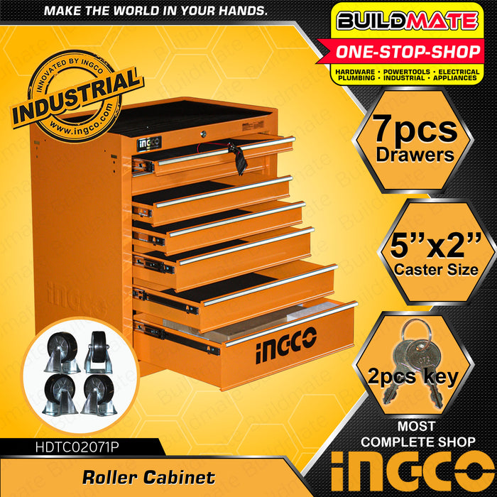 INGCO Metal Roller Cabinet Tool Box Organizer with Wheels 7pcs Drawer Tool Storage Cabinet Organizer 7 Layers Cabinet HDTC02071P •BUILDMATE• HT2