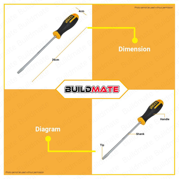 BUILDMATE Ingco Slotted Flat Screwdriver SL6.5x150mm S2 / Cr-V Flathead Round Shank Screw Driver Repair Hand Tools SOLD PER PIECE - IHT