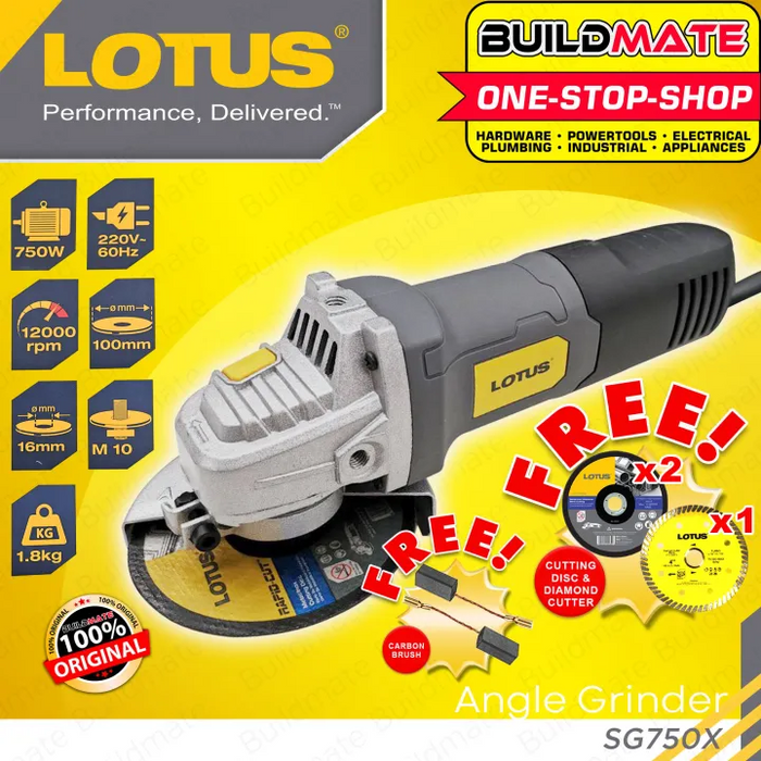 BUILDMATE Lotus Angle Grinder 750W Polishing & Grinding Machine Rotary Disc Power Tools SG750X - LPT