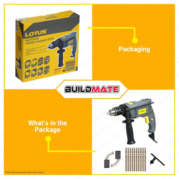 BUILDMATE Lotus Impact Drill Hammer 750W Concrete Drilling & Hamering Impact Barena Power Dill HD750X - LPT