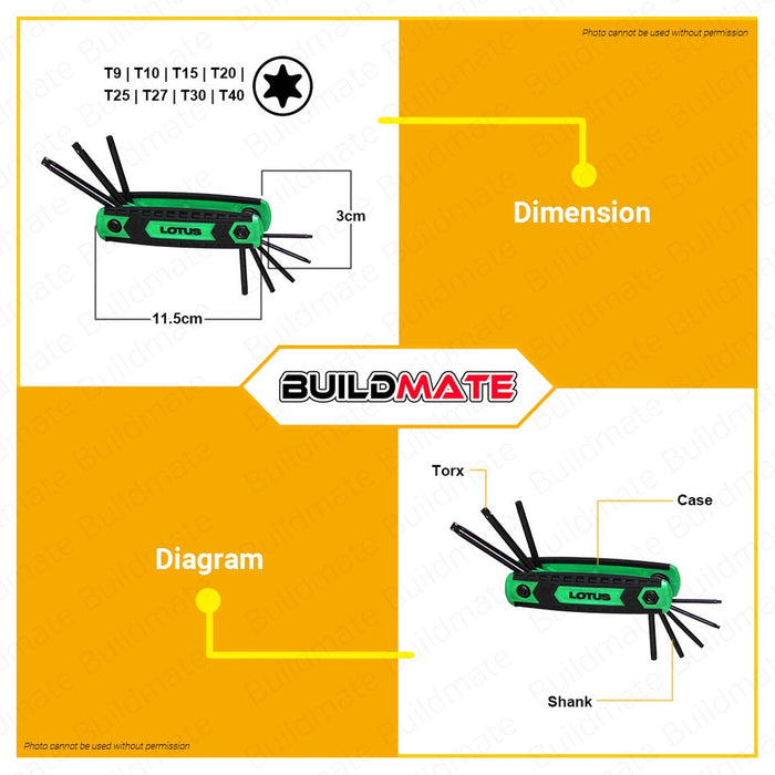 LOTUS Folding Hex Key Set 8PCS (MET) | 9PCS (SAE) | Torx Key 8PCS Allen Wrench Set SAE and Metric Folding Allen Key Set Hand Tools LTHT800FHM | LTHT900FHS | LTHT800FTT •BUILDMATE• LUTOS LHT