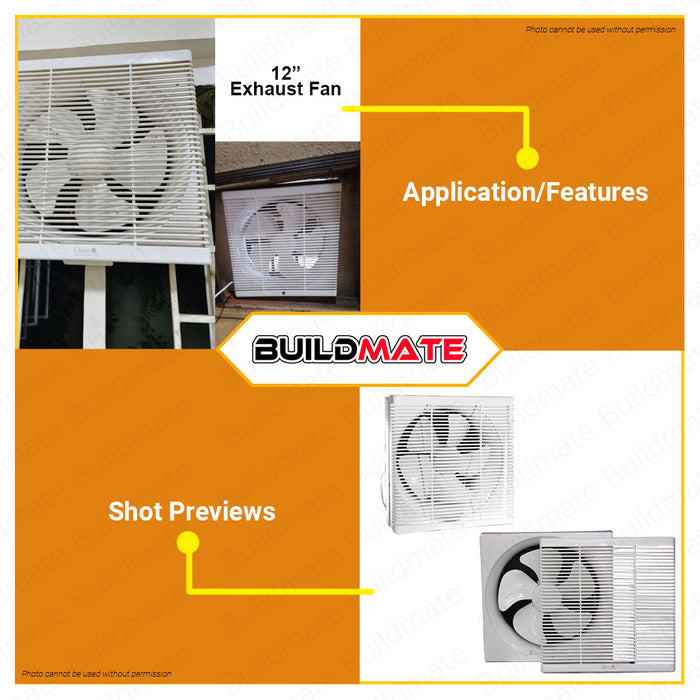 BUILDMATE Omni Wall Mounted Exhaust Fan 12" Inch Air Circulation Ventilation Wall Exhaust Ventilator Blower Extractor Fan XFW-300