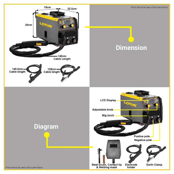 LOTUS 200A MIGWELD Gasless MIG Weld Inverter Flux Corded Welding Machine 0.8mm LT200MGX| LT200FCX •BUILDMATE•