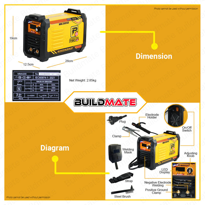 POWERHOUSE USA POWERPLUS (MMA-200PLUS) MMA Portable Inverter Welding Machine 200A ARC MMA STICK Power Plus  •BUILDMATE• PHWM